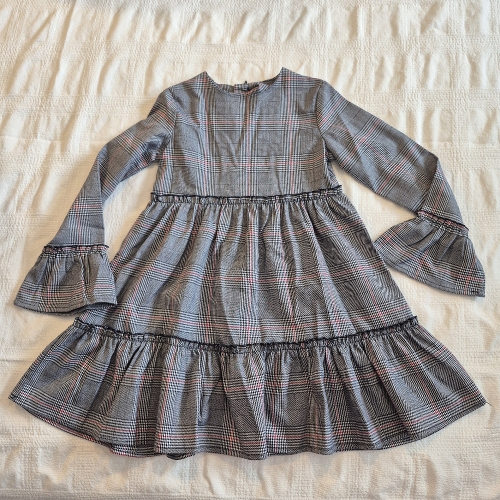 Mayoral girls size 7 black white & red houndstooth tiered dress NWOT